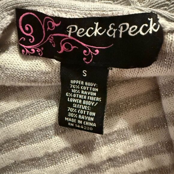 Peck & Peck size S Gray Cardigan Sweater with sparkle threading Lightweight Knit - Picture 7 of 8